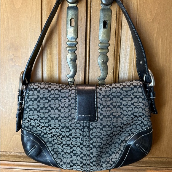 Vintage Coach Shoulder Bag 6808 SohoY2K Black Leather & Gray Signature C Canvas - Picture 4 of 11